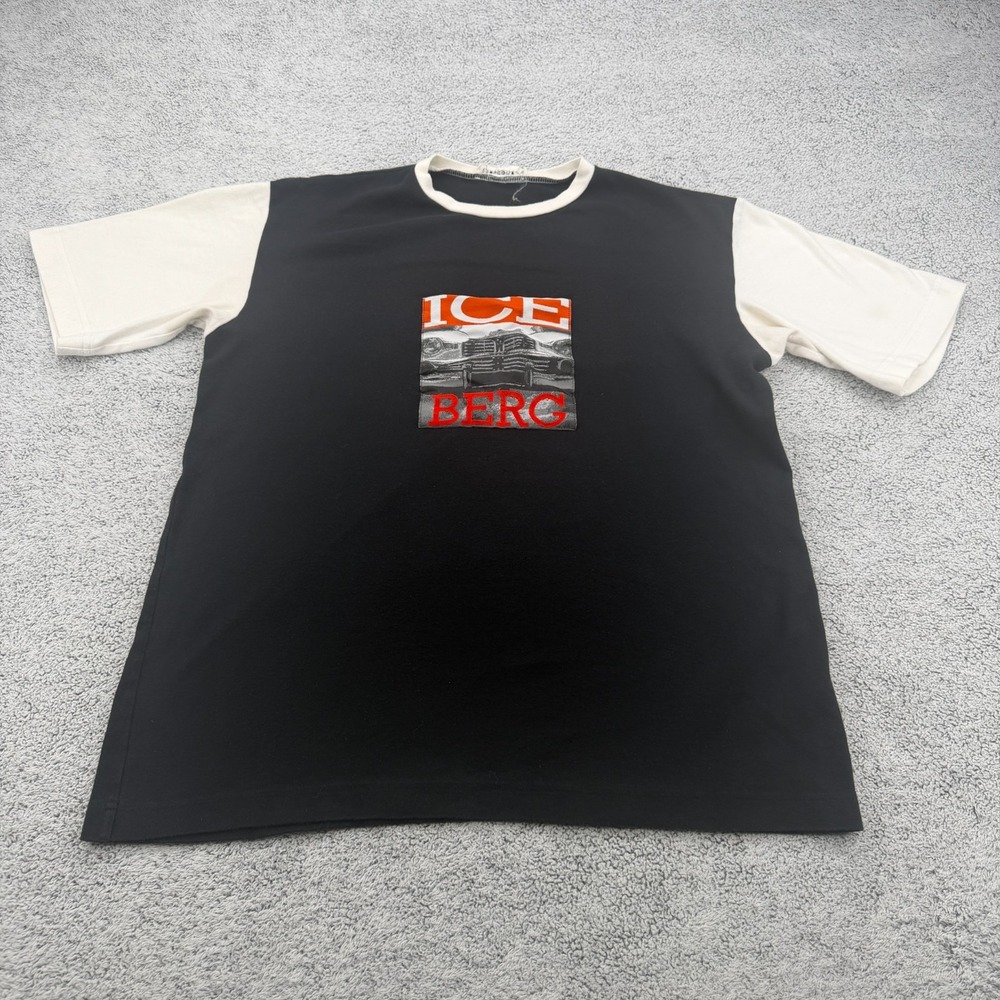 Vintage Iceberg T Shirt Mens Large Black Car Graphic Spellout Italy 90s Designer